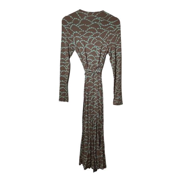 Boden Paris Jersey Faux Wrap Dress Brown Blue 6 LONG V-Neck Tie Sleeve Midi - Picture 6 of 6